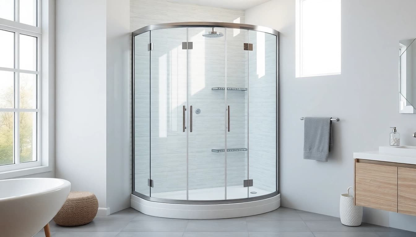 Duschkabine 80x80 in modernem Badezimmer, elegantes Design mit klaren Linien und natürlichen Farben.