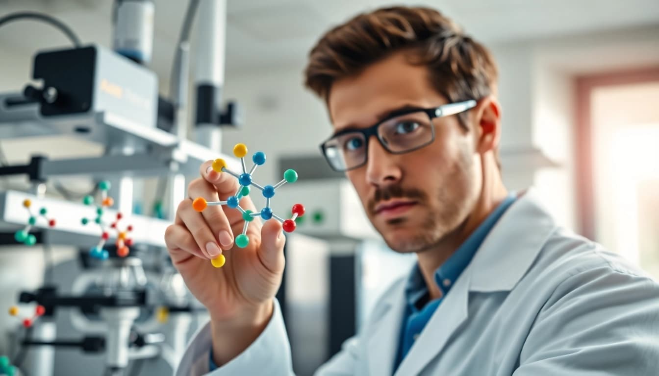 Explore Retatrutide molecular structure in a luminous healthcare lab.