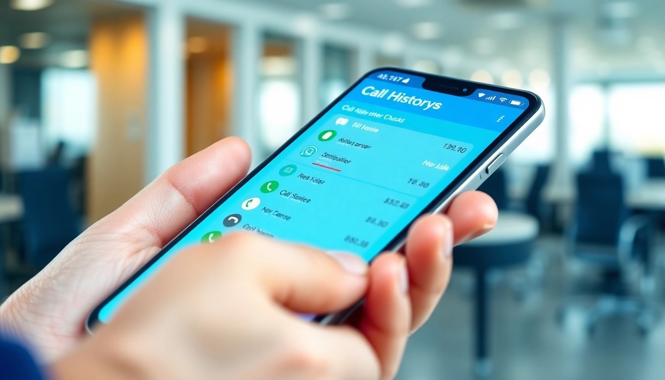 Utilize a call history checker displayed on a modern smartphone in a professional setting.