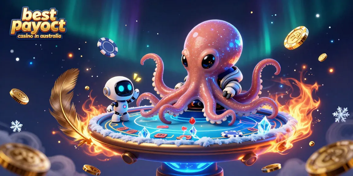 Engage with the best payout casino in australia through a vibrant 3D illustration featuring an alien octopus and poker table.