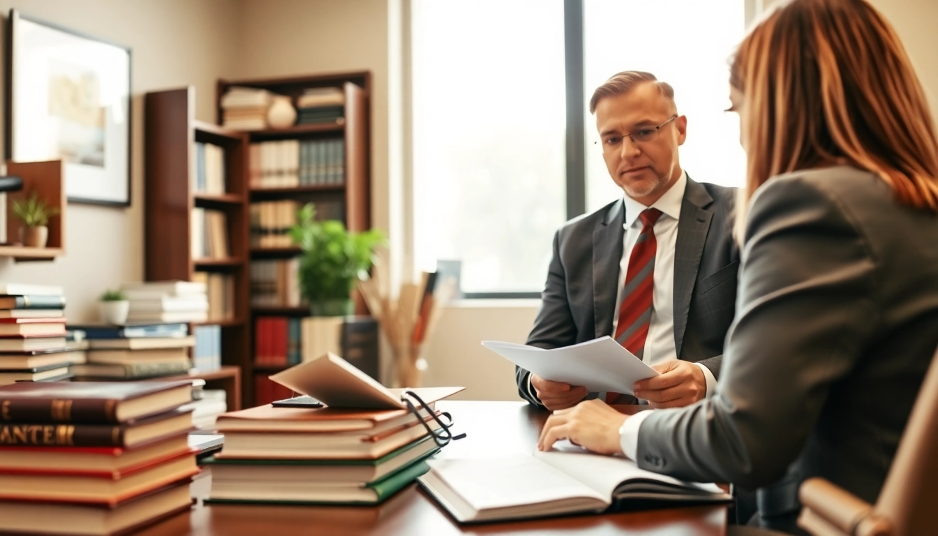 Clearwater truck accident lawyer providing legal advice to a client in an office setting.