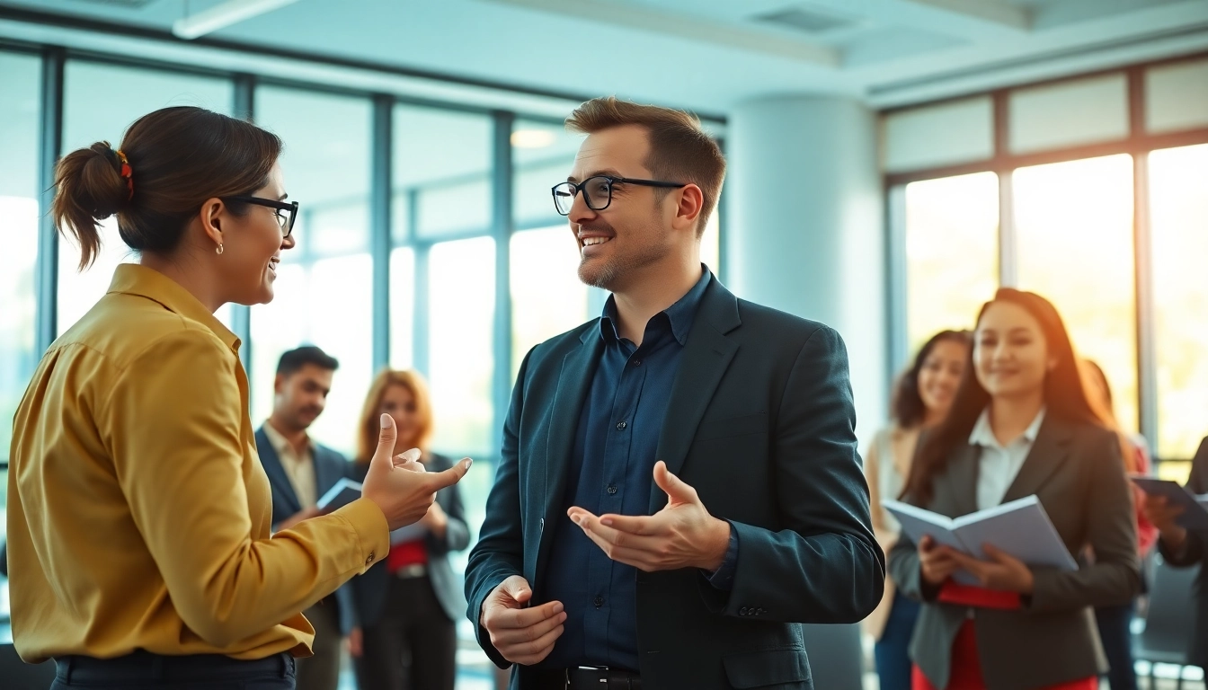 Coaching leadership session with a professional business coach guiding diverse participants in a modern setting.