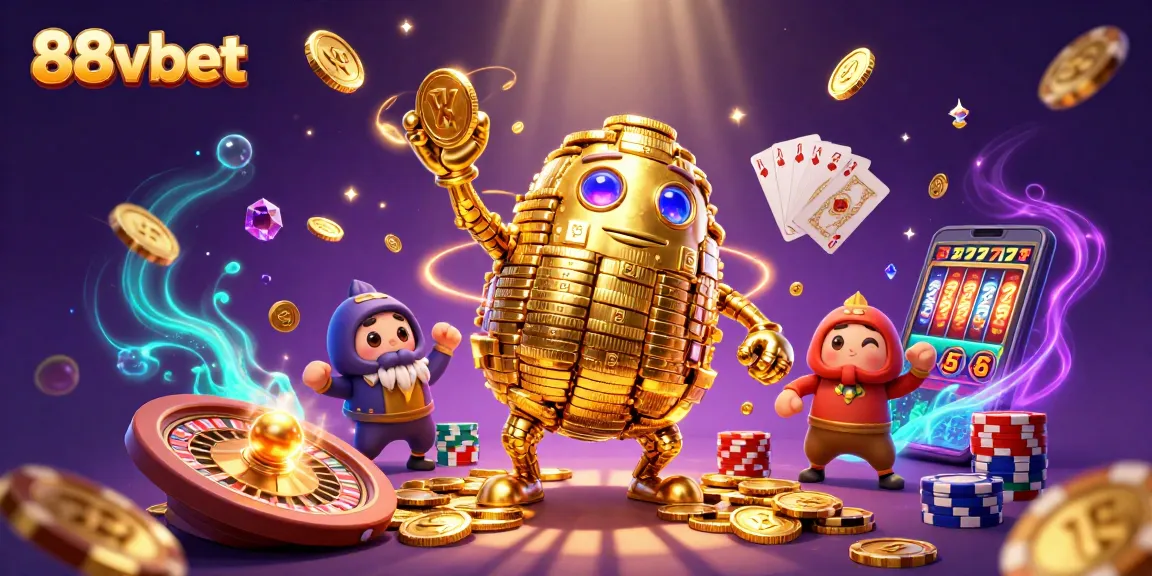 Experience thrilling gameplay at 88vbet with a vibrant illustration of casino elements and characters.