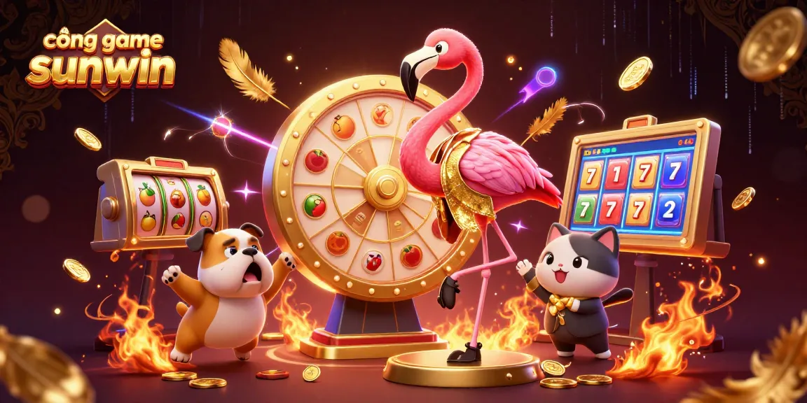 Spin the giant prize wheel at cổng game sunwin with vibrant casino-themed characters and elements.