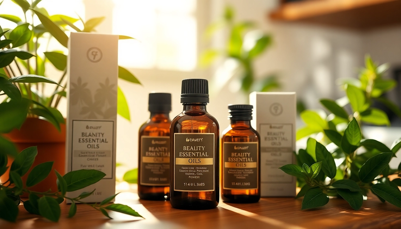 Showcase of high-quality essential oils from https://amc-essentials.com/ on a warm wooden surface with greenery.