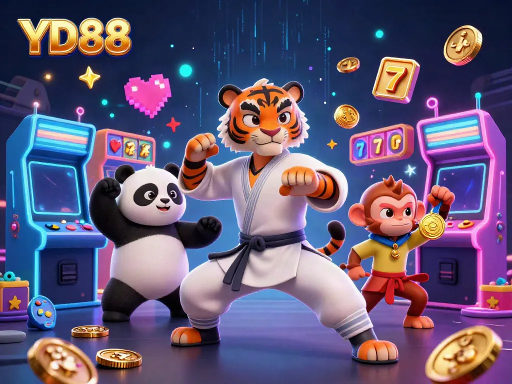 Experience the excitement of YD88 with lively characters and vibrant gaming elements in a dynamic casino setting.