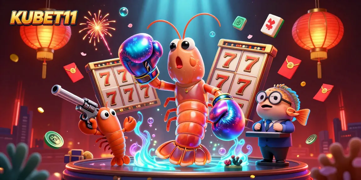 Experience thrilling KUBET11 gameplay with a bold mantis shrimp and vibrant casino elements.