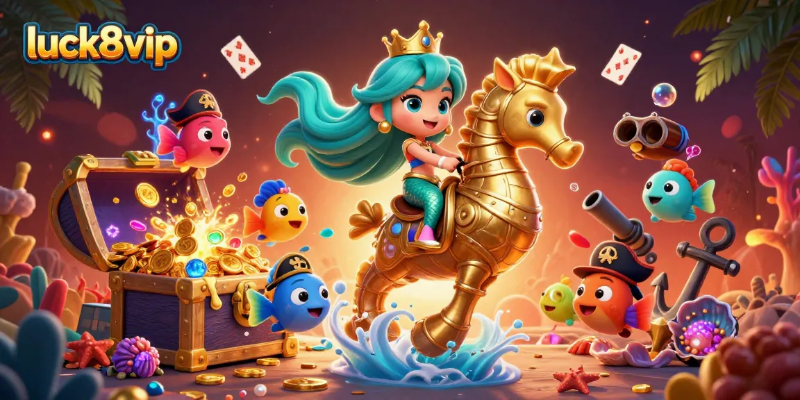 Engage in thrilling gameplay at luck8vip with vibrant mermaid casino adventure, showcasing winning treasures and dynamic characters.