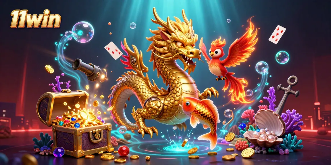 Explore thrilling gameplay with 11win’s dynamic casino scene featuring dragons and vibrant treasures.