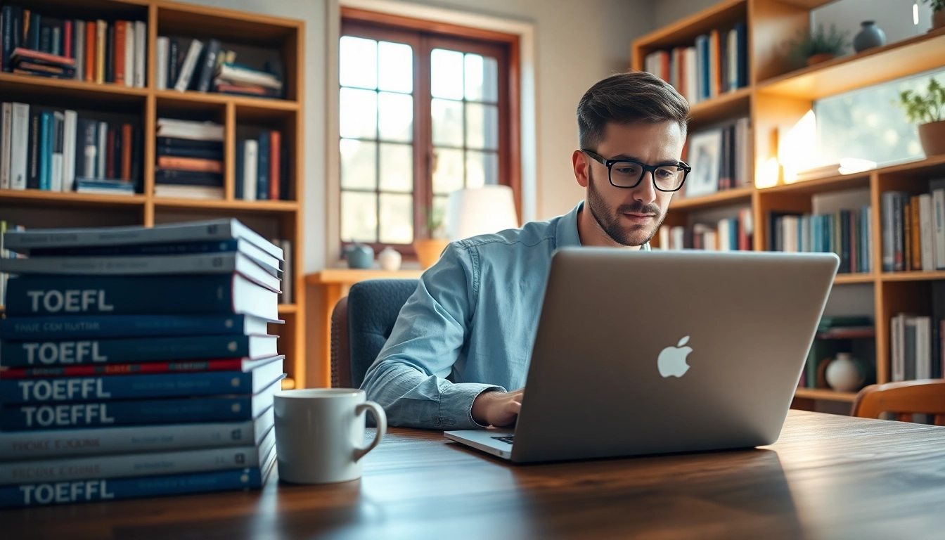 Pay someone to take TOEFL with a focused student studying in a cozy setting.