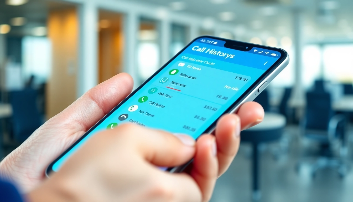 Utilize a call history checker displayed on a modern smartphone in a professional setting.