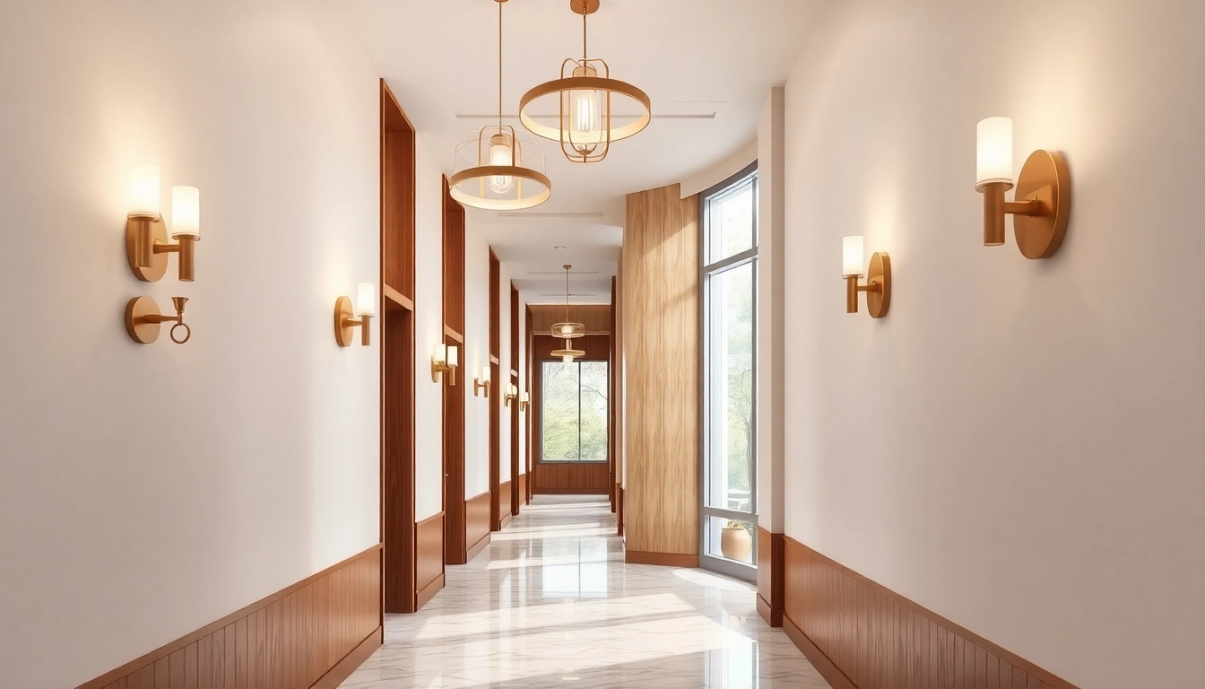 Bright and inviting light fixtures for hallway complement modern decor with warm hues.