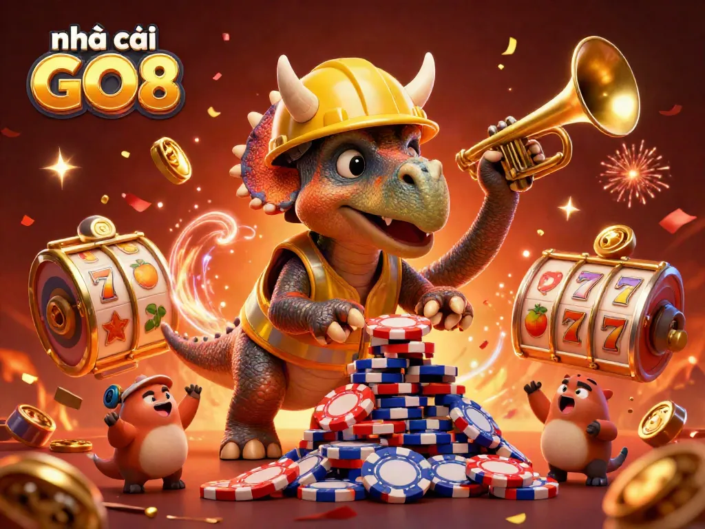 Engage with nhà cái GO8 through thrilling casino adventures in this vibrant 3D illustration.