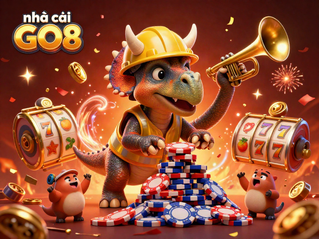Engage with nhà cái GO8 through thrilling casino adventures in this vibrant 3D illustration.