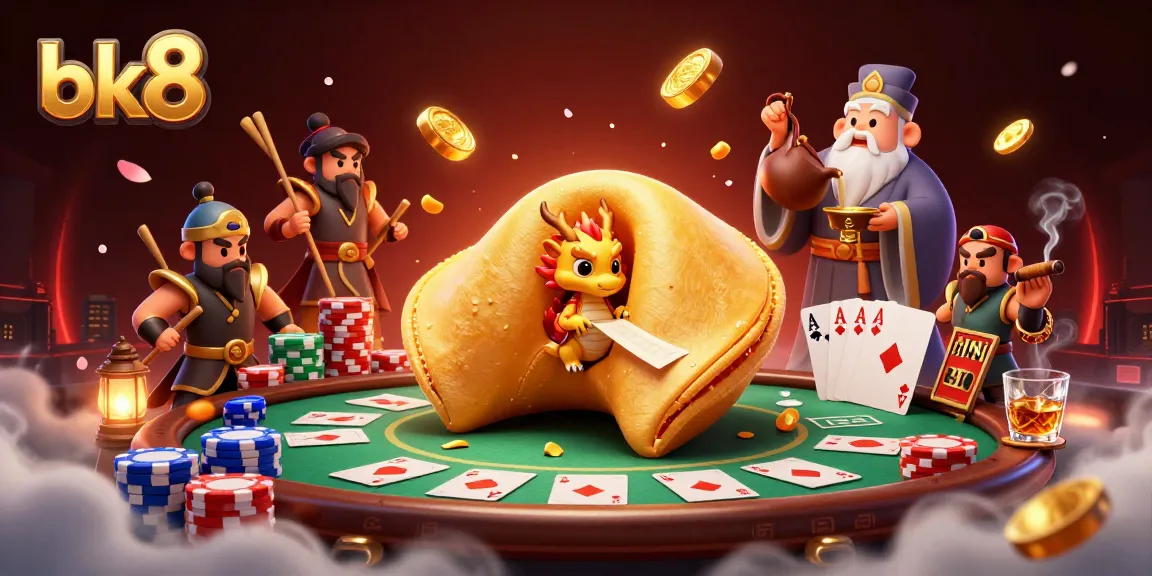 Engage in thrilling poker action with BK8’s golden fortune cookie scene filled with dynamic gaming elements.