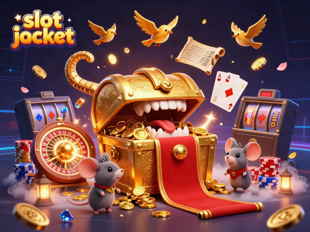 Menangkan slot jackpot dengan ilustrasi 3D imajinatif yang menampilkan peti harta karun dan simbol keberuntungan.