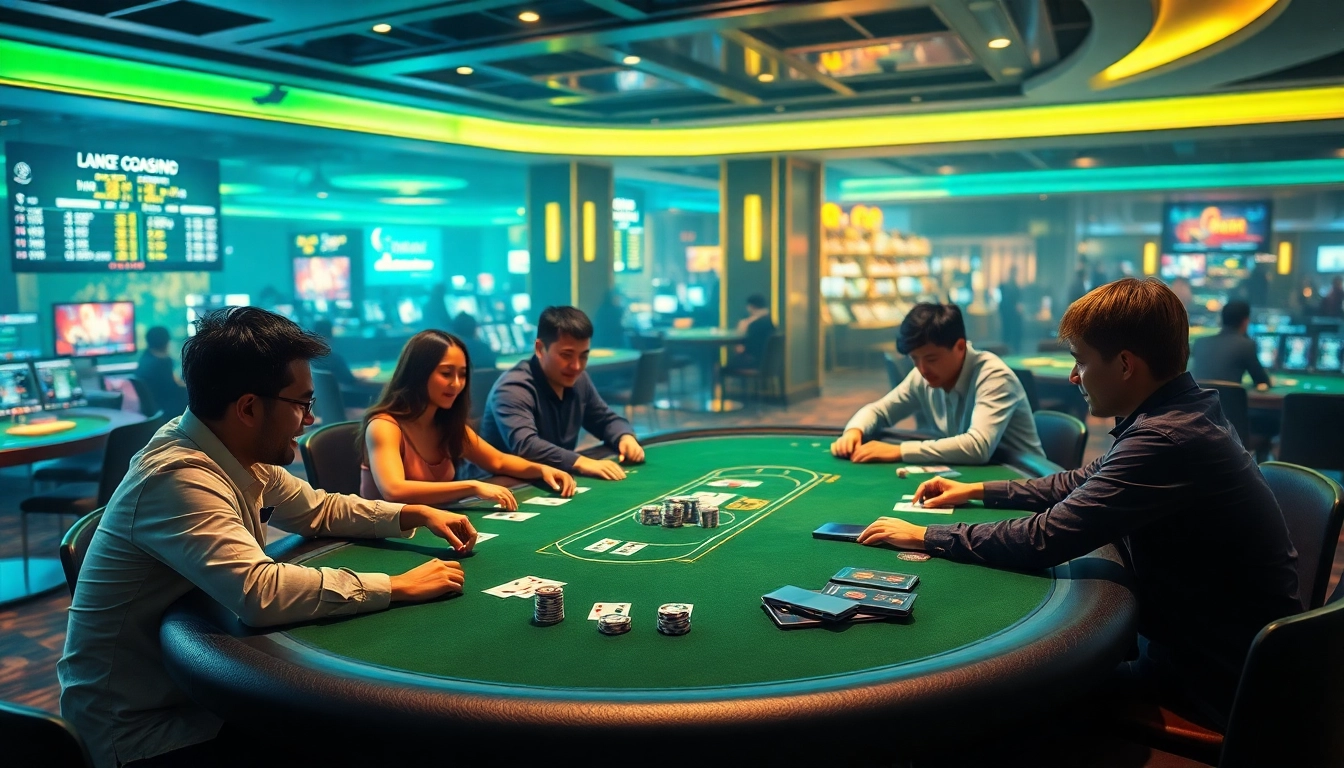 Engaging atmosphere of QQ88 online casino with players at a poker table.