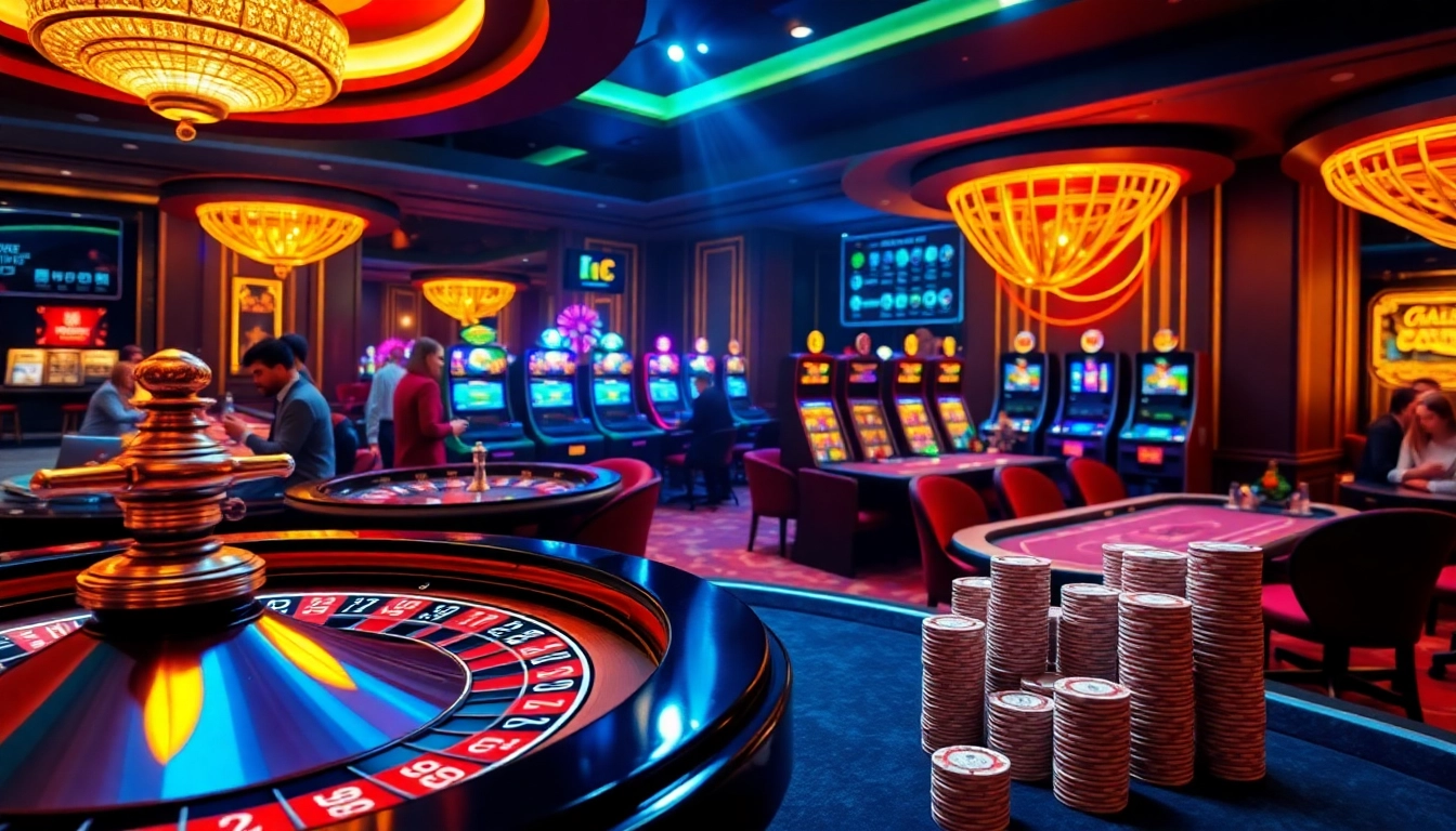 Experience the excitement of DABET with vibrant casino games, roulette, and poker tables.
