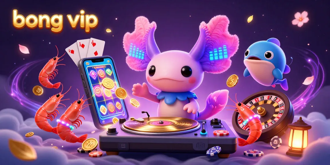 Bong vip showcases a vibrant underwater casino scene with axolotl DJ and dynamic game elements.