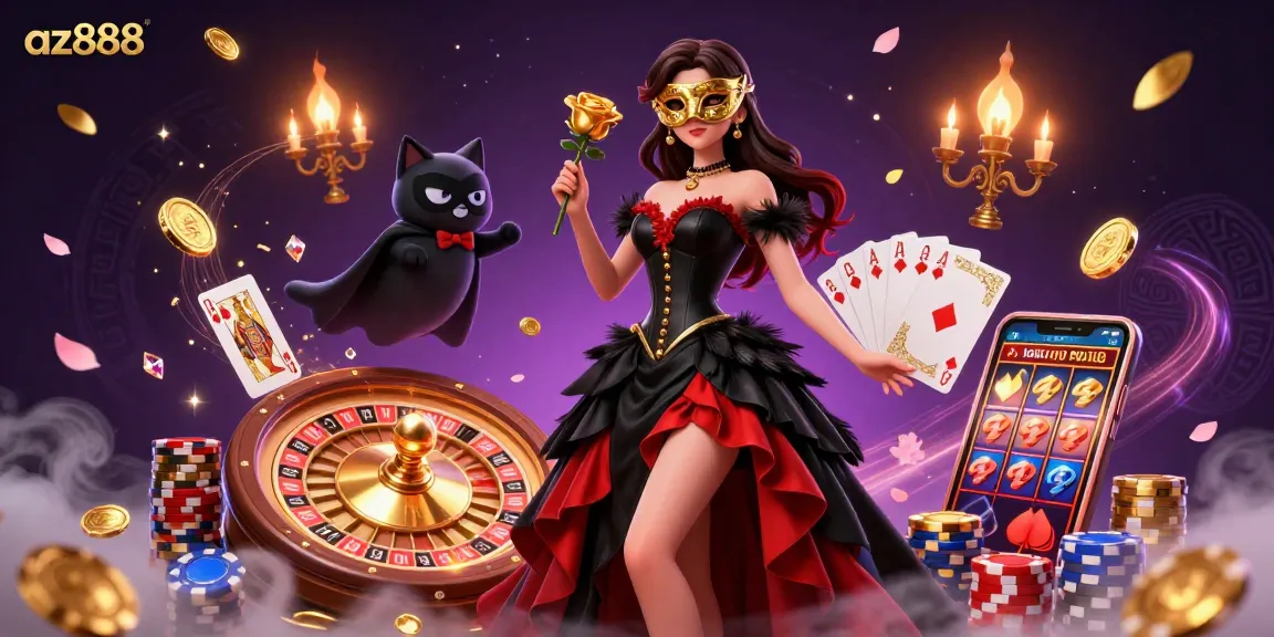 Experience the thrill of az888 with a 3D illustration of casino gameplay, featuring rich elements and dynamic characters.