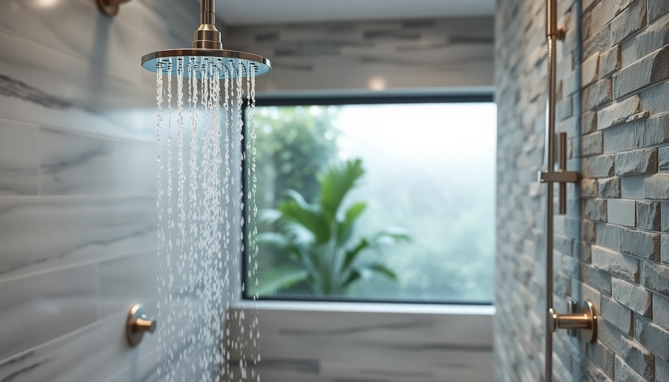 Experience the tranquility of elegant showers in a modern bathroom oasis.