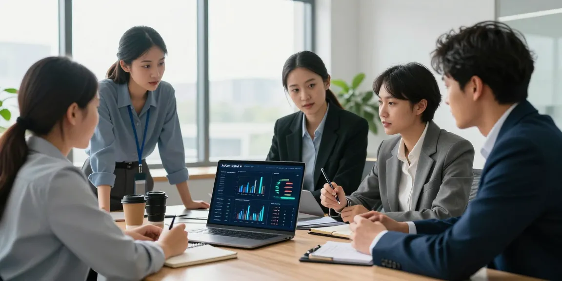 Team discussing ai automations for small business performance metrics in a bright office.