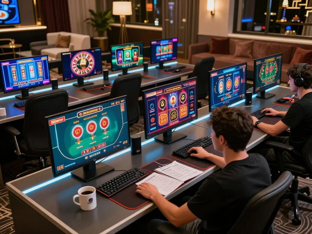 Iwin player engaging with online casino games in a stylish home gaming setup, showcasing immersive gameplay.