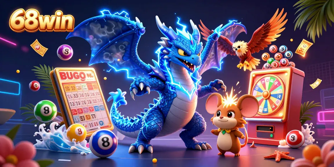 Experience thrilling jackpots at 68win with vibrant lottery elements and colorful characters.