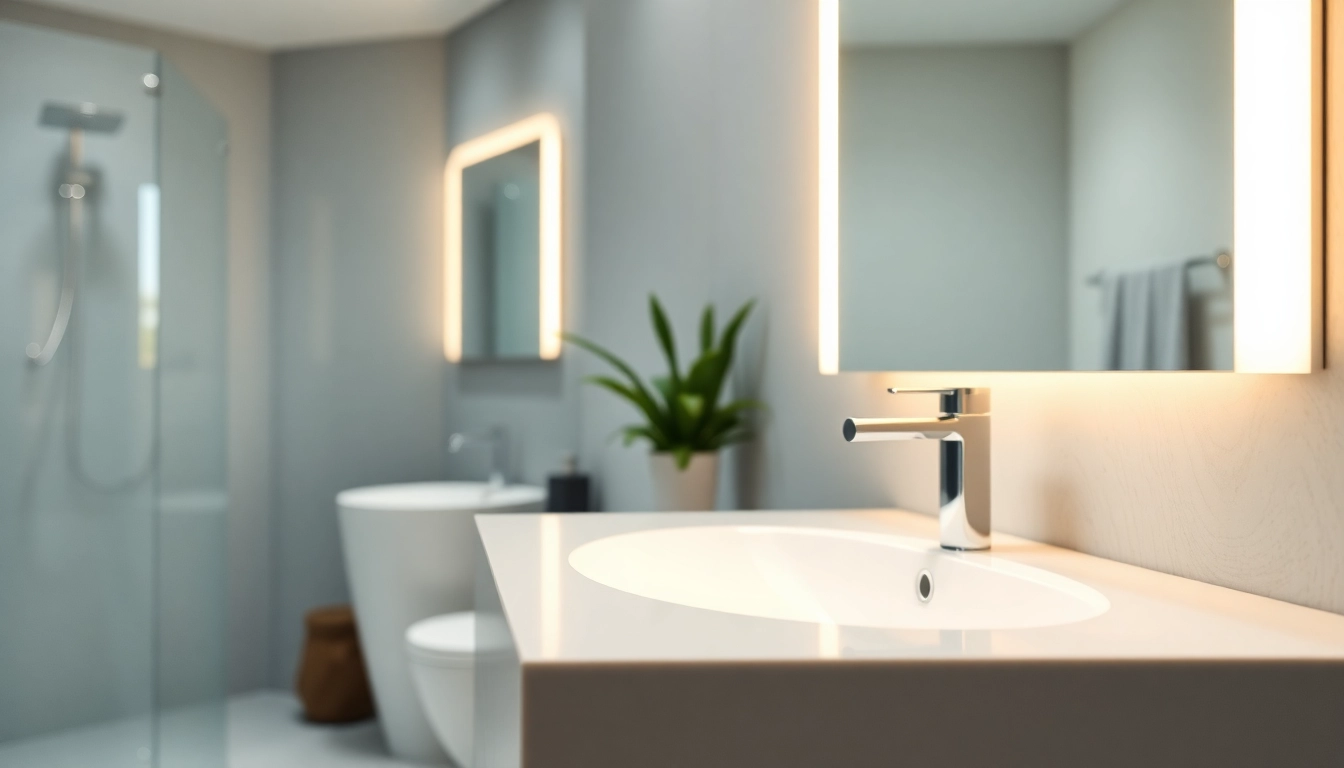 Enhance your space with an elegant LED mirror reflecting modern bathroom aesthetics.