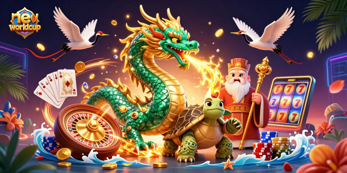 Experience theworldcup excitement with a powerful dragon and lucky elements in a vibrant casino illustration.
