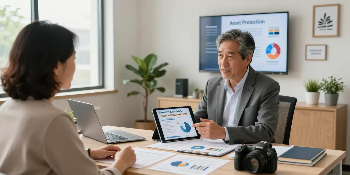 Financial advisor discussing social security benefits with clients in a modern office setting.
