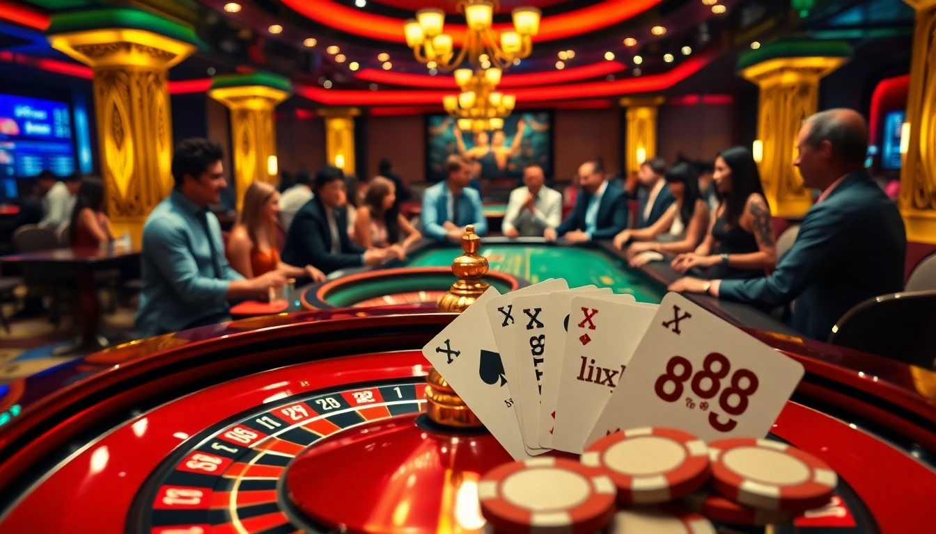 Experience excitement and luxury at the link xx88 casino scene with diverse players and vibrant gaming elements.