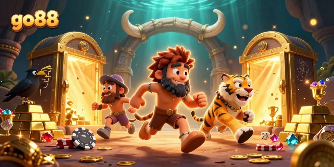 Join the go 88 adventure with a lively caveman duo at their prehistoric casino, filled with treasures.