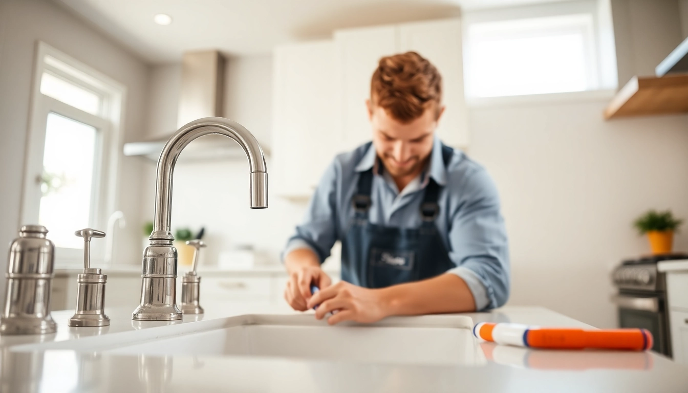 Skilled plumbers north vancouver repairing a kitchen sink with modern tools in a bright home.