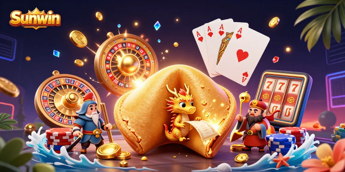 Experience Sunwin's exciting gaming with a vibrant 3D illustration showcasing a dragon and golden fortune.