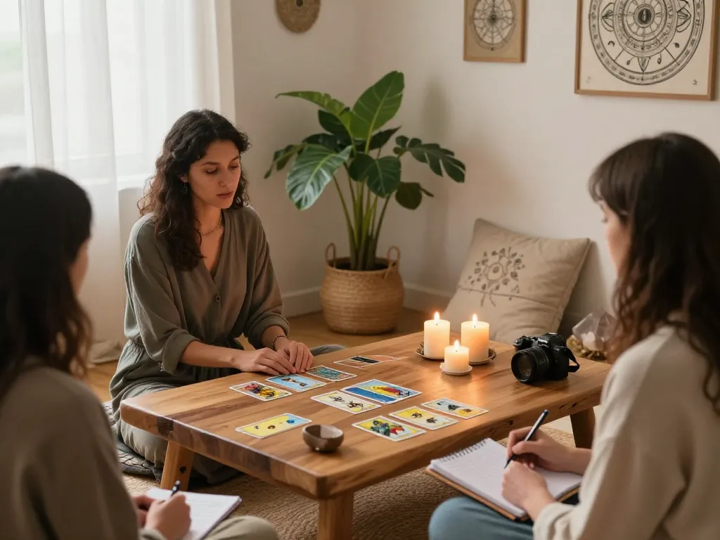 How to break a trauma bond illustrated in a spiritual consultation with tarot cards and a calm atmosphere.