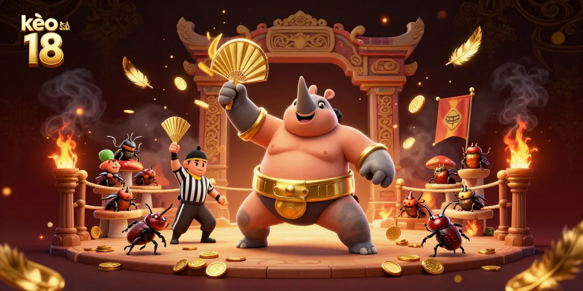 Experience the thrilling action of kèo nhà cái 18 with an epic scene of beetles in a sumo arena.