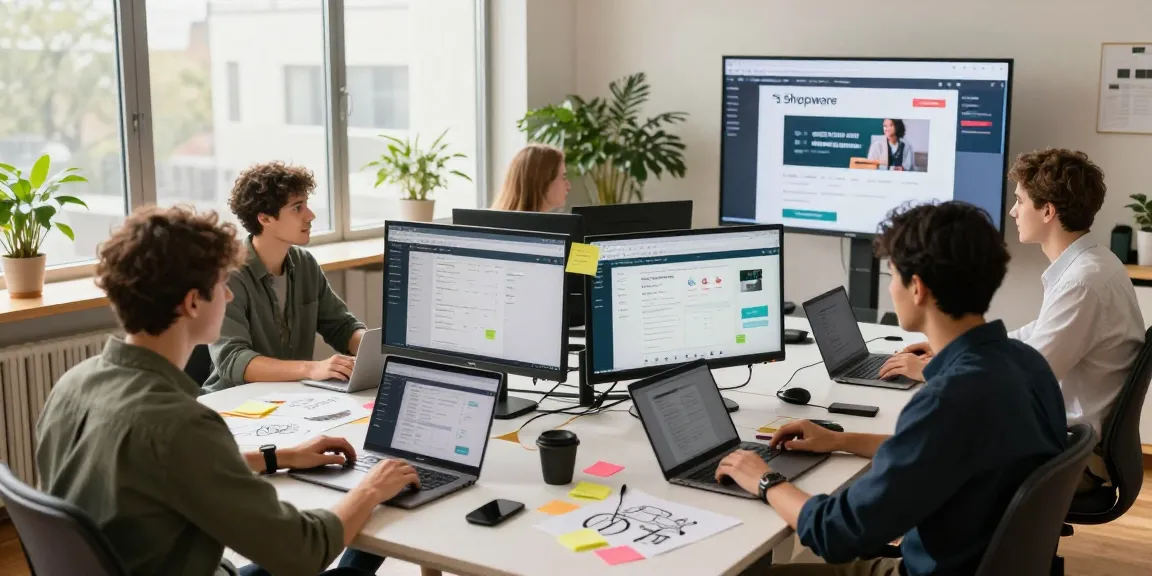 Shopware Agency team collaborating on e-commerce solutions in bright workspace