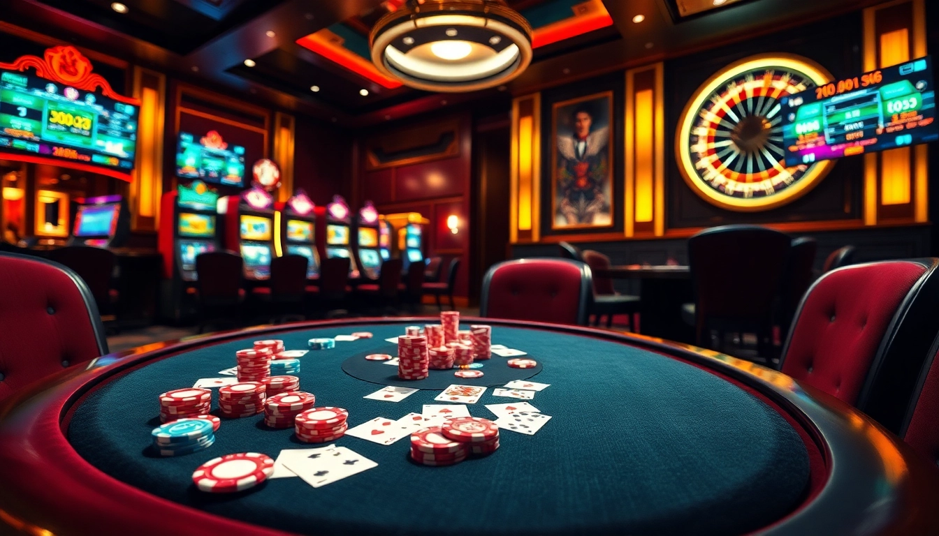 Experience immersive online gambling with pg88 at a luxurious casino table surrounded by vibrant slots.