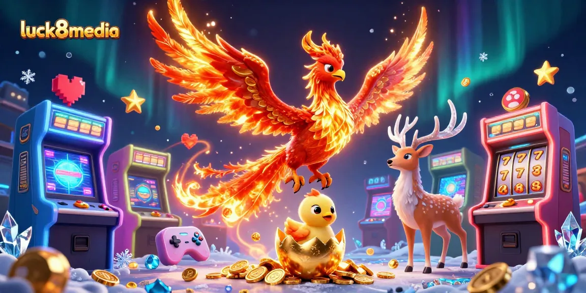 Engage with luck8media's thrilling online gaming world featuring vibrant phoenixes and exciting casino elements.