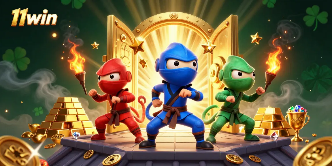 Experience epic wins with 11win featuring a ninja chameleon team and gold treasure elements.