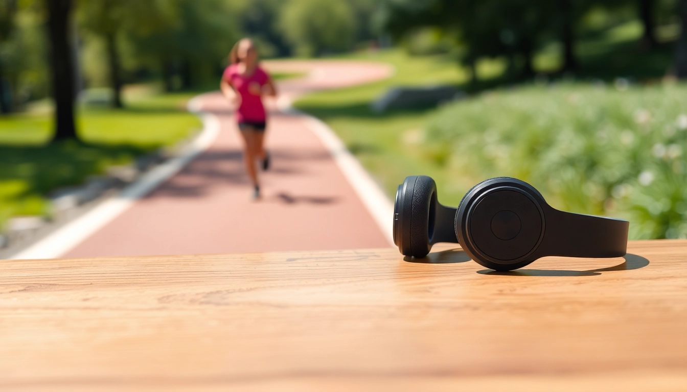 Engaging F1 Bone Conduction Headphones on a stylish table in a natural setting.