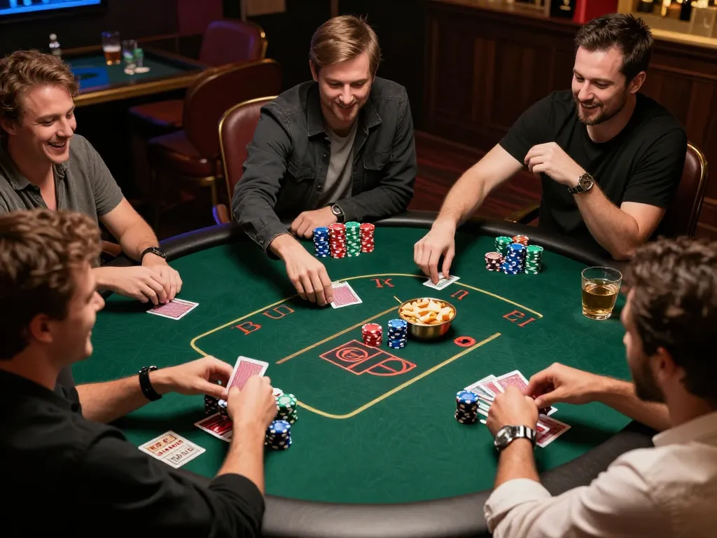 Xoilac users enjoying an exciting poker night game in a cozy home environment.