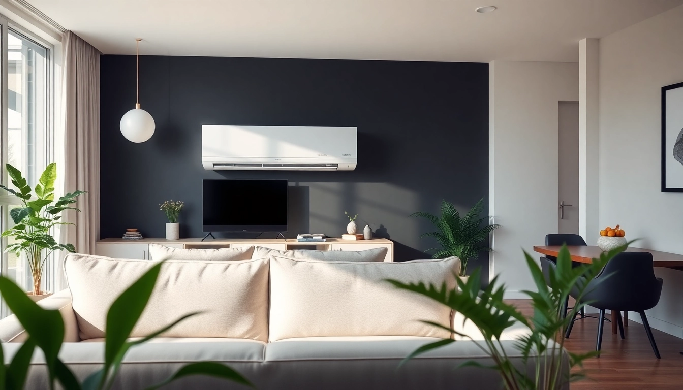 Efficient Mitsubishi mini split ac installation in a bright modern living room showcasing simplicity and style.