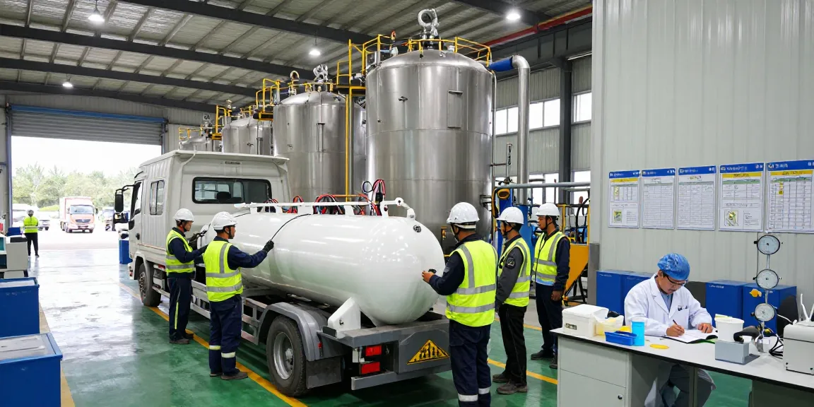 Methane gas supplier overseeing chemical loading operations in a modern industrial setting