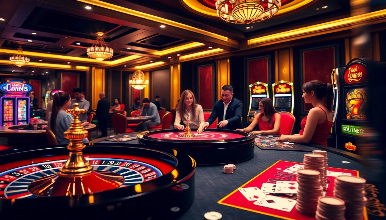 Experience the excitement of pg88 with a stunning casino scene showcasing roulette, poker, and slots.