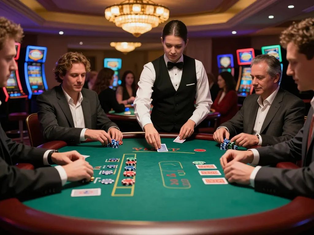 Players at five88 blackjack table placing bets and enjoying gameplay in upscale casino atmosphere