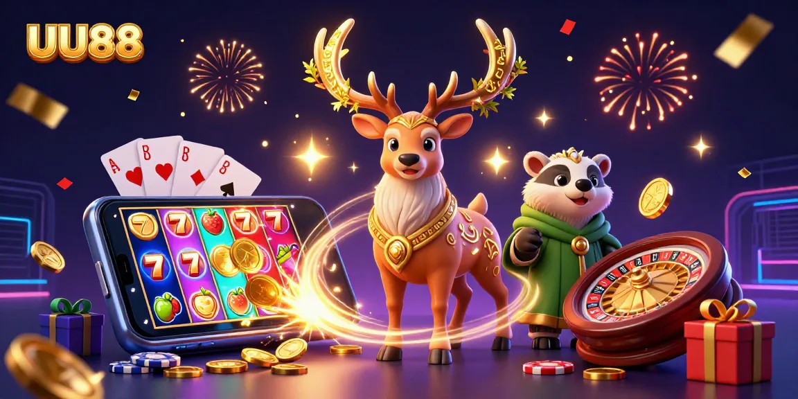 UU88 reveals a magical casino adventure with Celtic characters amidst vibrant slot games and celebrations.