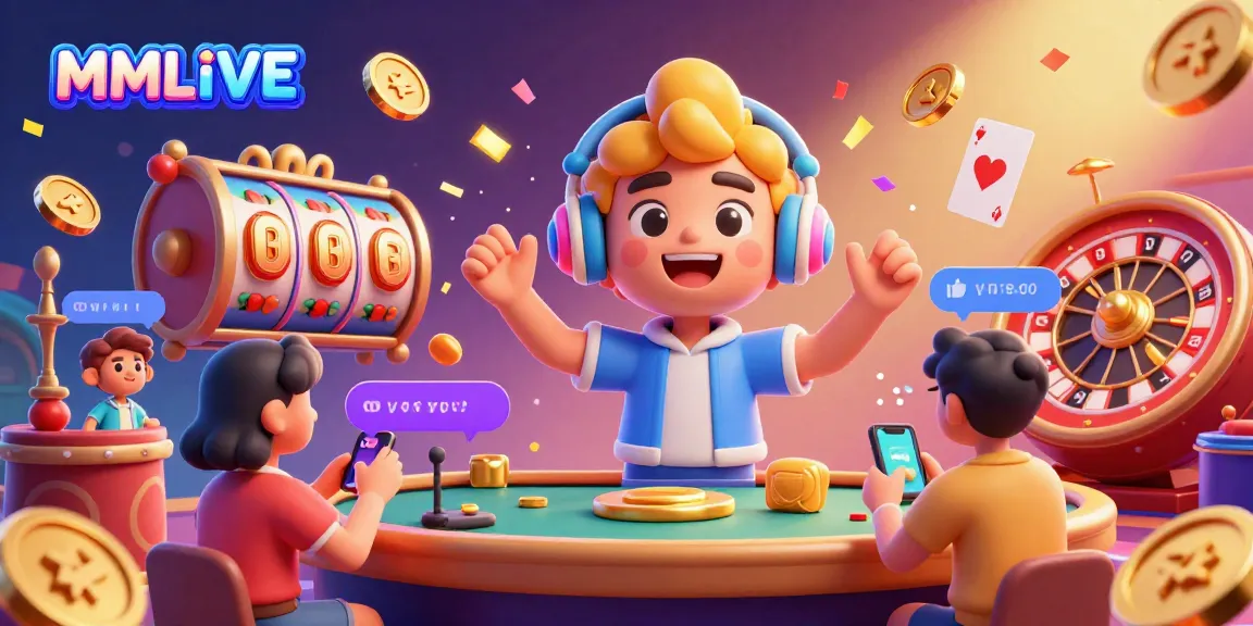 MMLIVE app engaging users in lively streaming with colorful casino elements, coins, and chat energy.