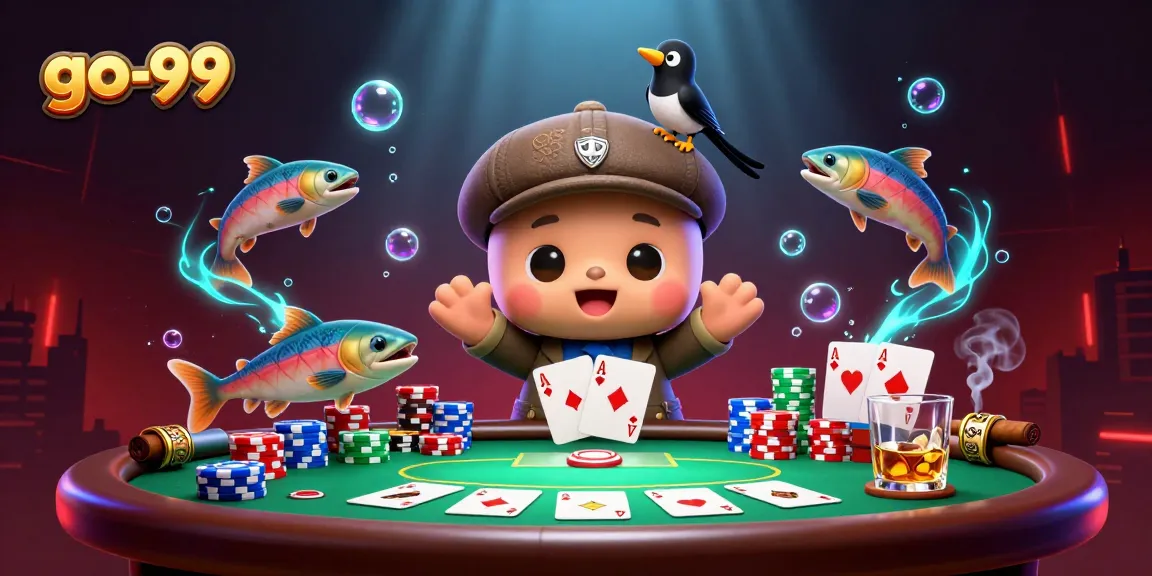 Experience the thrill at go-99 with dynamic poker action featuring cartoon characters and vibrant casino elements.